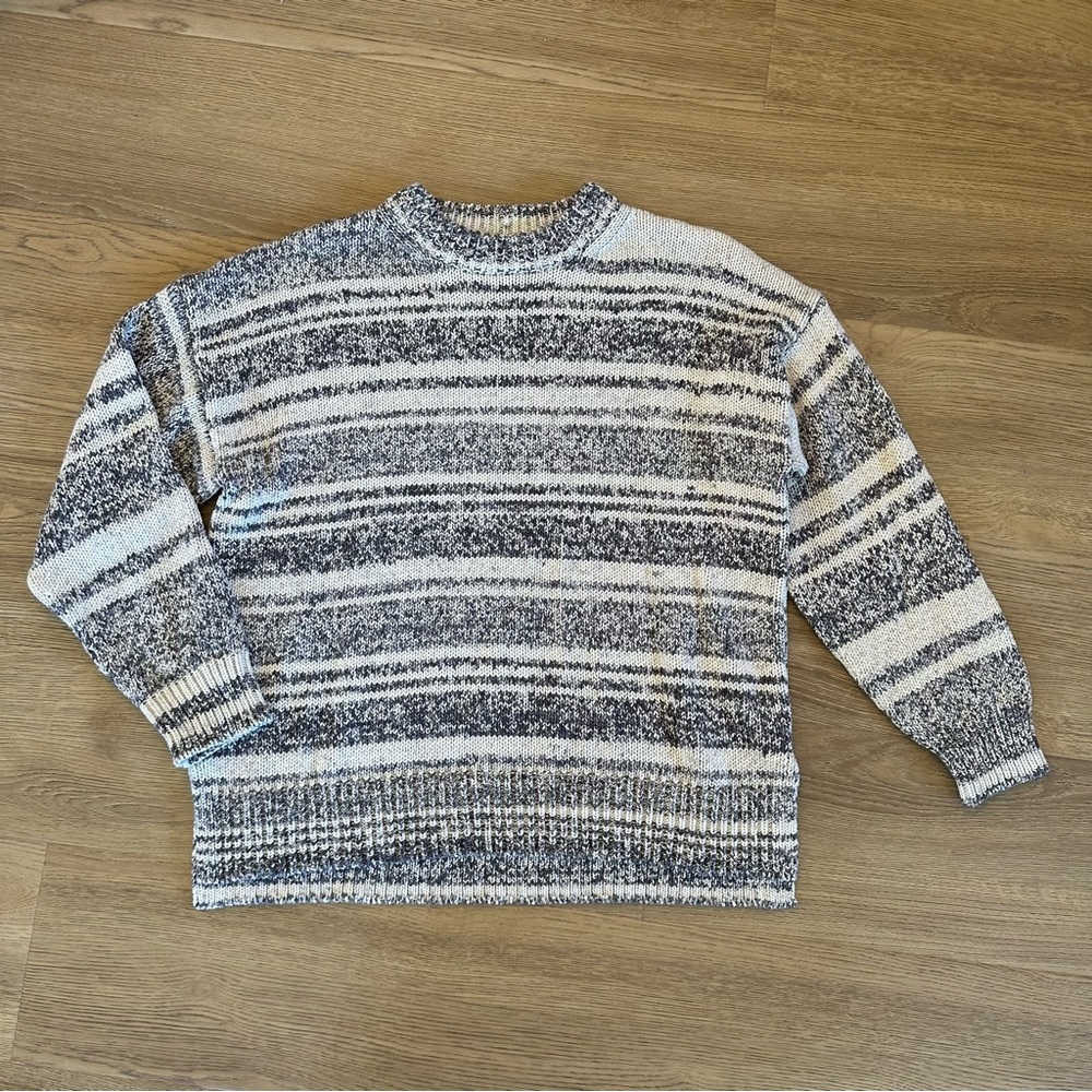 Margaret O’Leary gray and white striped chenille sweater